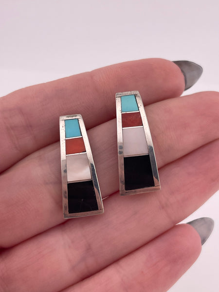 sterling silver multi-stone inlay post earrings