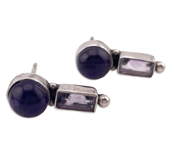 sterling silver faceted amethyst two-tone post earrings