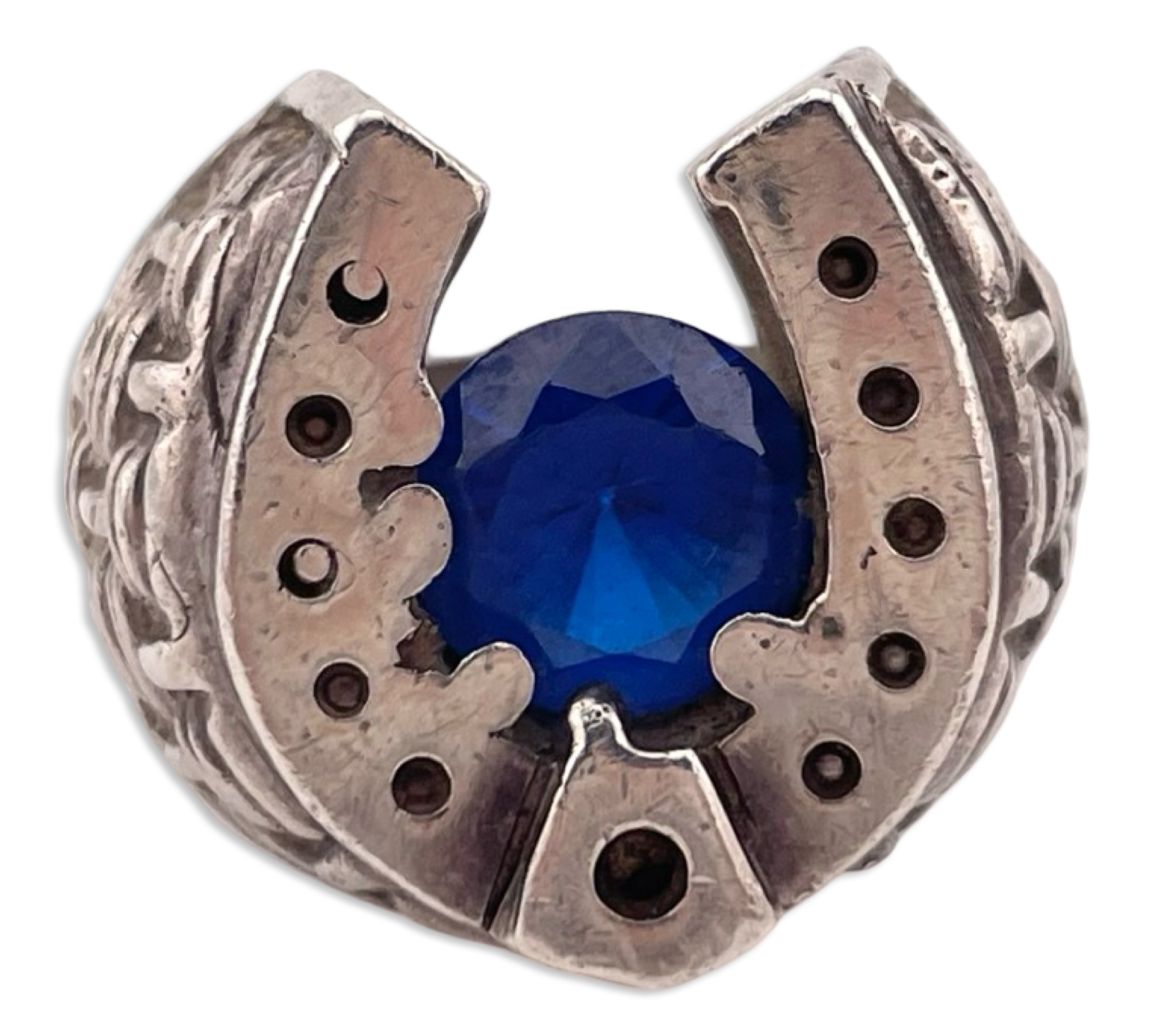 size 11.5 sterling silver faceted blue spinel horseshoe ring