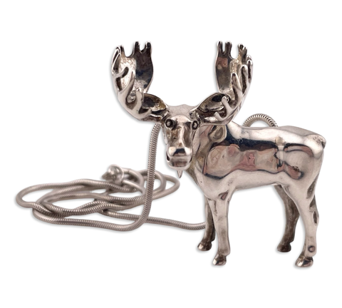 sterling silver heavy artisan moose sculpture pendant necklace