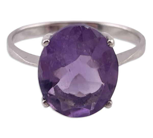 size 7.75 sterling silver faceted oval amethyst prong setting ring