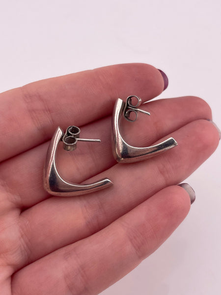sterling silver Mexican modern L shaped chunky stoneless post earrings