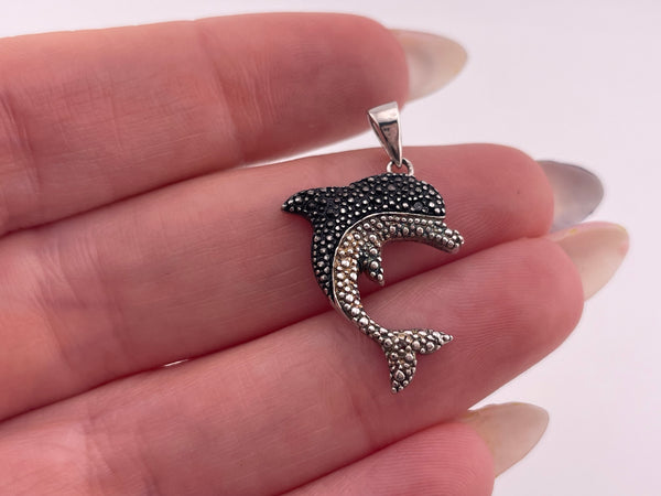 sterling silver rhinestone dolphin pendant