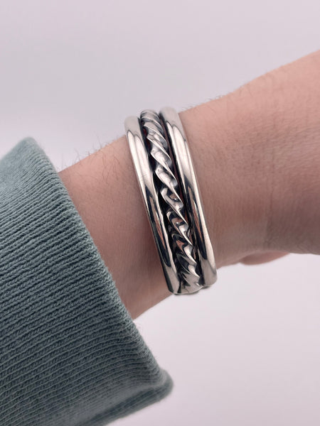 sterling silver signed JNP heavy stoneless twist wire cuff bracelet