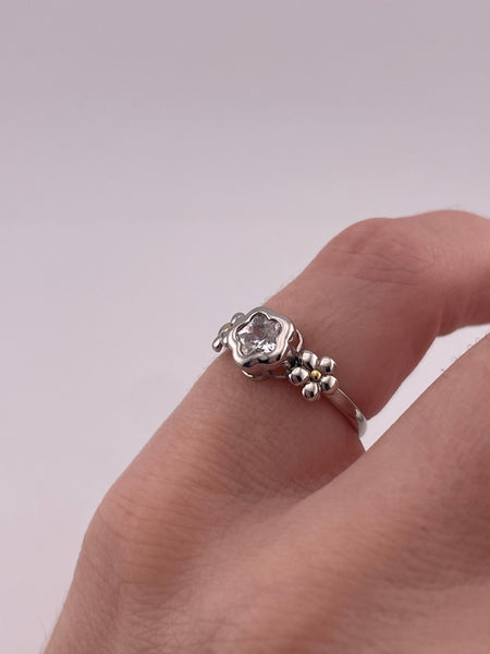size 5.25 sterling silver rhinestone flower star ring
