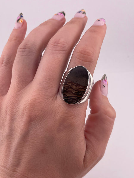 size 10.5 sterling silver landscape picture jasper ring