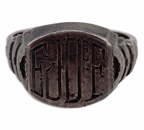 size 7.5 sterling silver engraved 'EJDEF' old signet ring