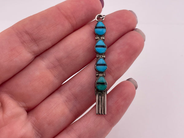 sterling silver turquoise jet inlay pendant