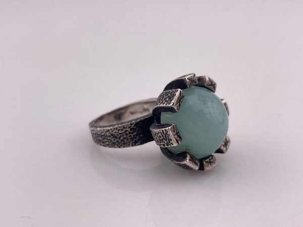 size 7.5 sterling silver chunky faceted chalcedony(?) ring