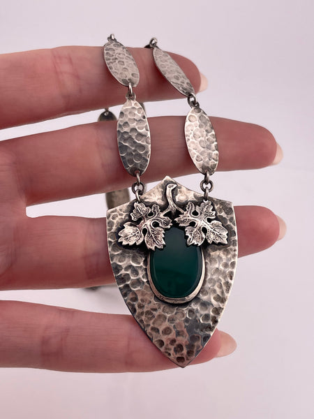 sterling silver hammered leaf chrysoprase necklace