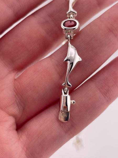 sterling silver 6-7/8" rhodium plated faceted multi-stone dolphin bracelet
