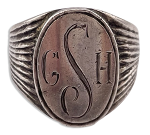 size 6.5 sterling silver 'GHS' initials textured band ring