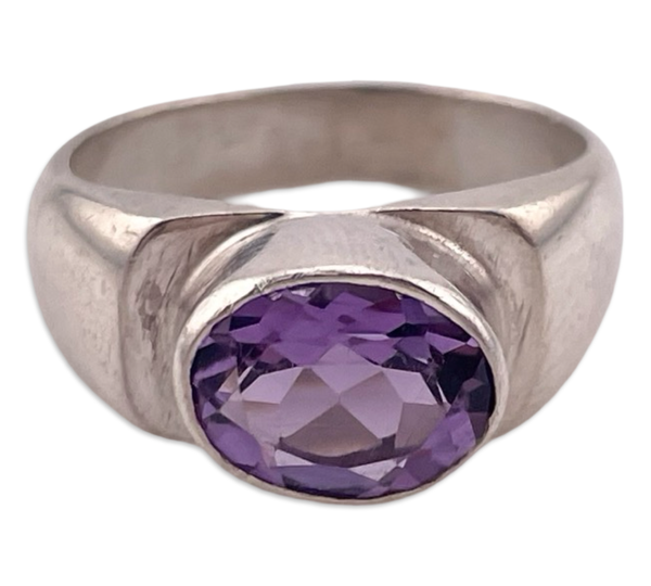 size 5.75 sterling silver faceted amethyst thick band ring