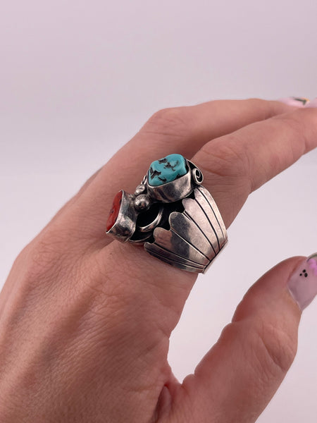 size 11.5 sterling silver turquoise coral ring