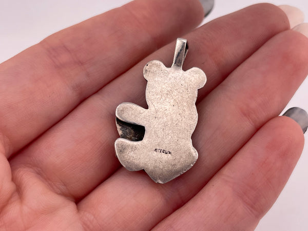 sterling silver teddy bear heart pendant