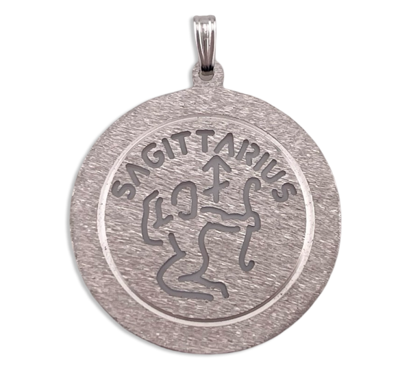 sterling silver Sagittarius the Archer zodiac etched cut-out design pendant