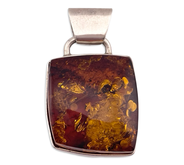 sterling silver 2" square-ish amber pendant