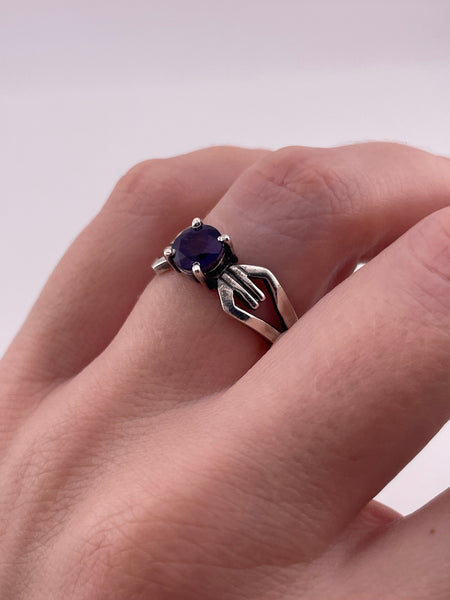 size 6.75 sterling silver faceted amethyst ring ***Chipped Stone***