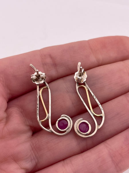 sterling silver & 14k lab ruby post earrings