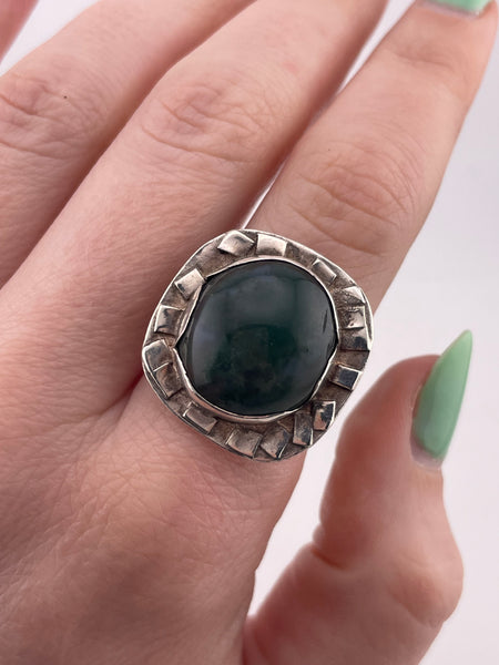 size 7.25 sterling silver moss agate artisan ring