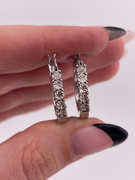 sterling silver 3/4" hoop diamond earrings