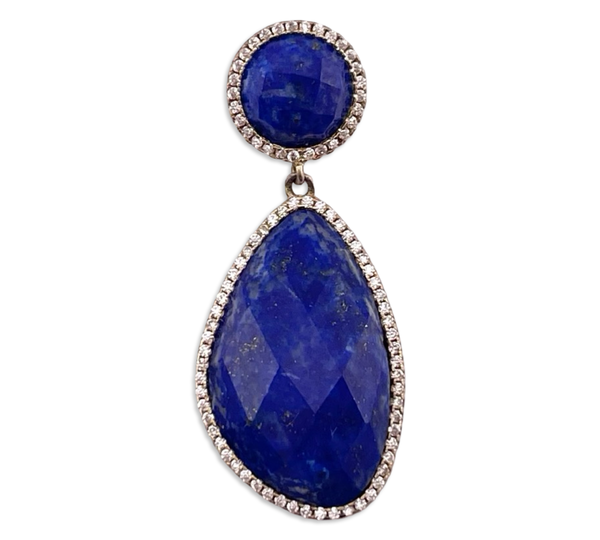 sterling silver gold wash faceted lapis rhinestone pendant