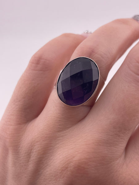 size 6.5 sterling silver DRT faceted oval amethyst ring