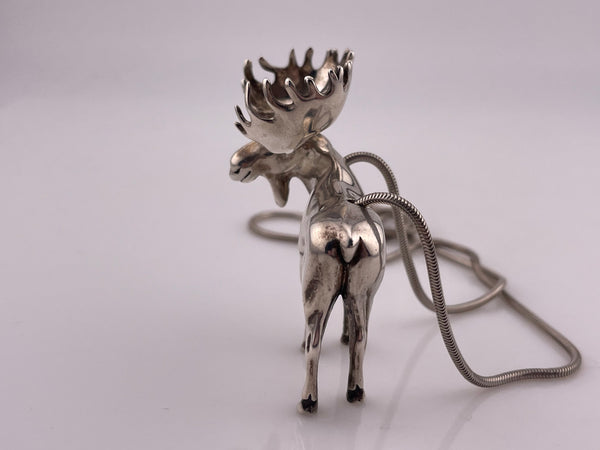 sterling silver heavy artisan moose sculpture pendant necklace