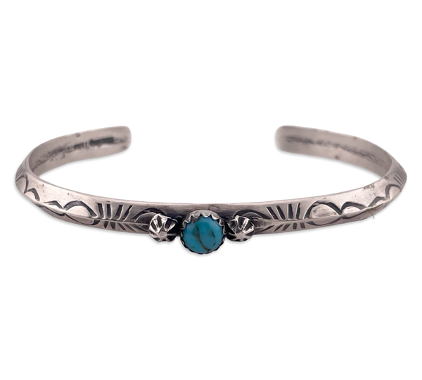sterling silver 6-3/8" Tahe signed stamped turquoise bracelet
