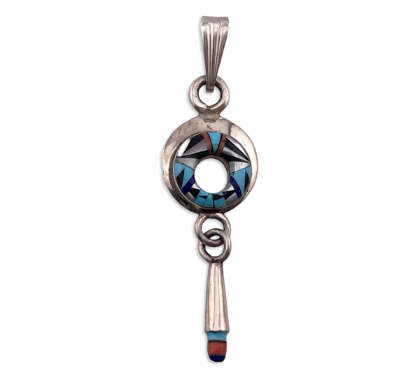 sterling silver multi-stone inlay dangle pendant