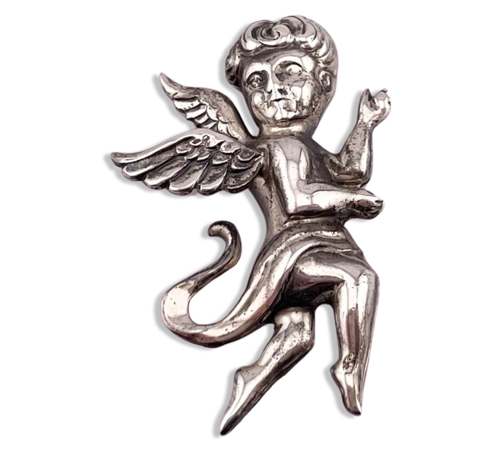 sterling silver pressed cherub angel pin brooch