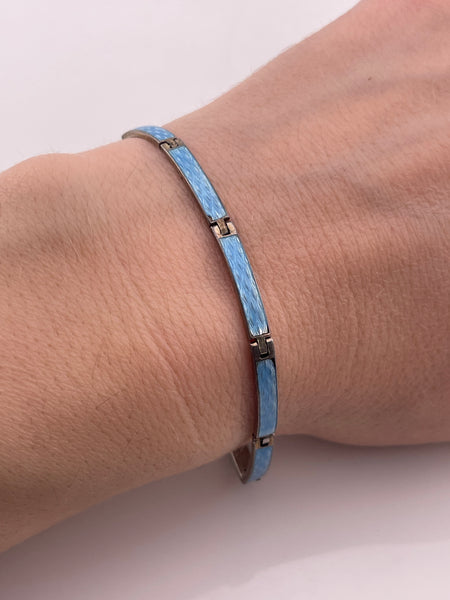 sterling silver 7" blue enamel panel link bracelet
