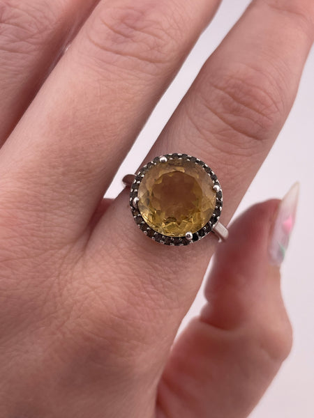 size 8.75 sterling silver faceted lab citrine rhinestone ring **AS IS**
