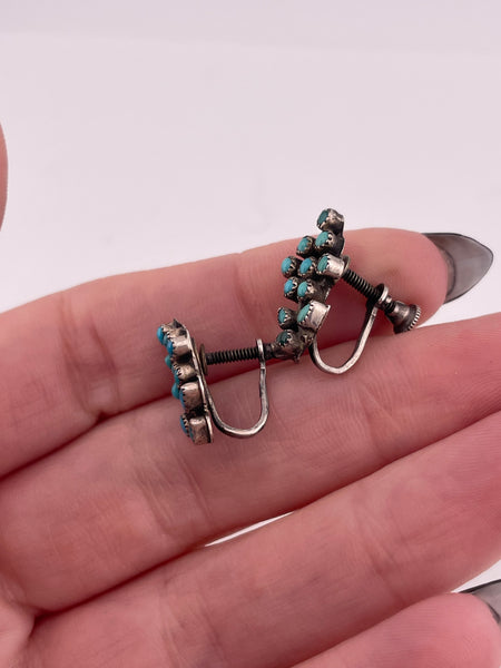 sterling silver turquoise flower screw-back earrings
