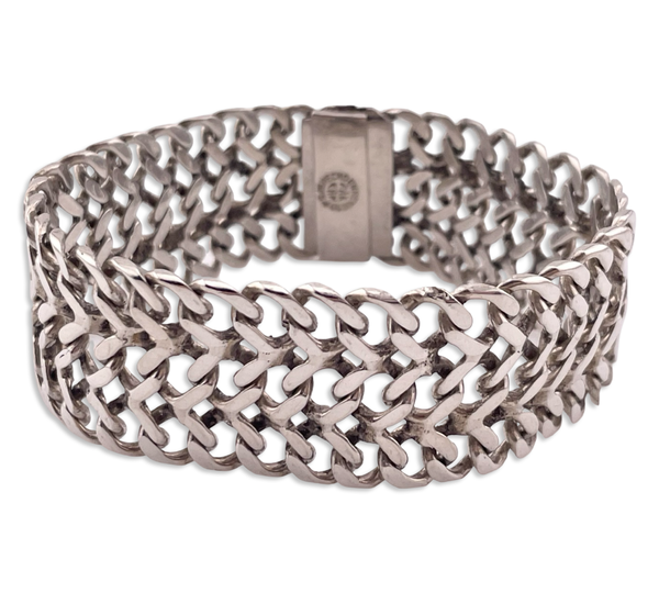 sterling silver stoneless Mexican woven chainmail flat link bracelet