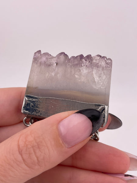 sterling silver chain w/ non-sterling amethyst slice pendant necklace