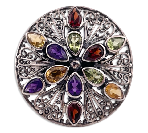 size 7.25 sterling silver multi-gemstone ring