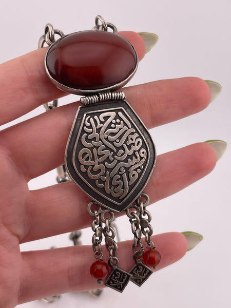 800 silver heavy red agate necklace
