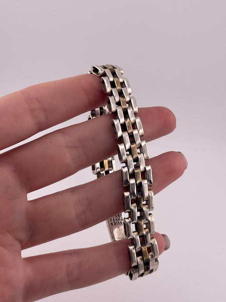 sterling silver & brass Mexican chunky stoneless gate link bracelet