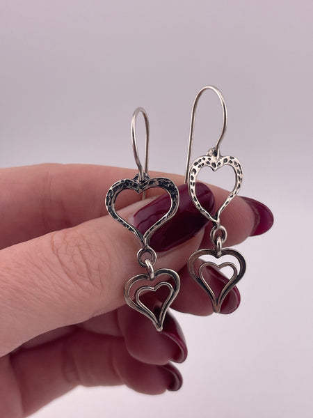 sterling silver Silpada textured heart dangle hook earrings
