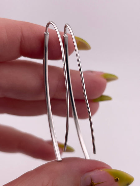 sterling silver stoneless diamond cut bar threader dangle earrings