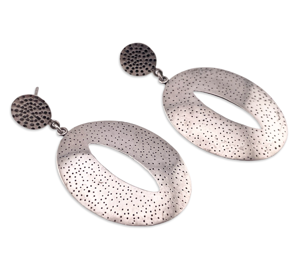 sterling silver stoneless small dot cut-out post dangle earrings