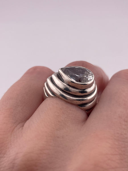 size 6.5 sterling silver chunky faceted rhinestone ring