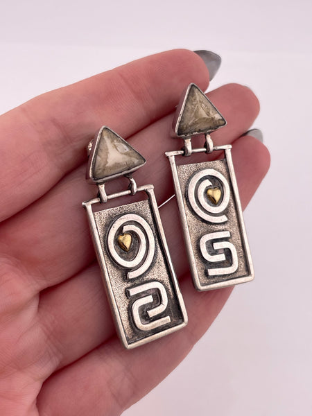 sterling silver Zealandia resin gold plated heart post hinge earrings