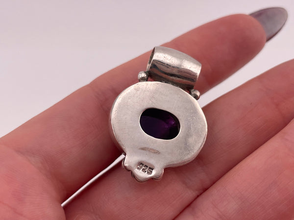 sterling silver chunky heavy amethyst pendant