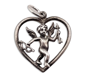 sterling silver cherub in heart pendant
