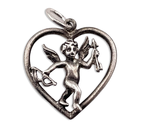 sterling silver cherub in heart pendant