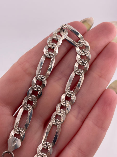 sterling silver 8 1/4" Italian textured figaro chain link bracelet **AS IS**