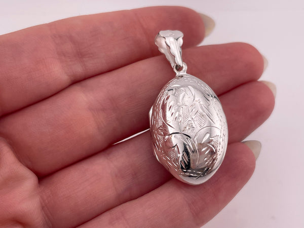 sterling silver oval etched locket pendant