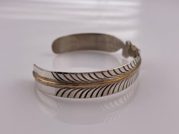 sterling silver & brass feather cuff bracelet